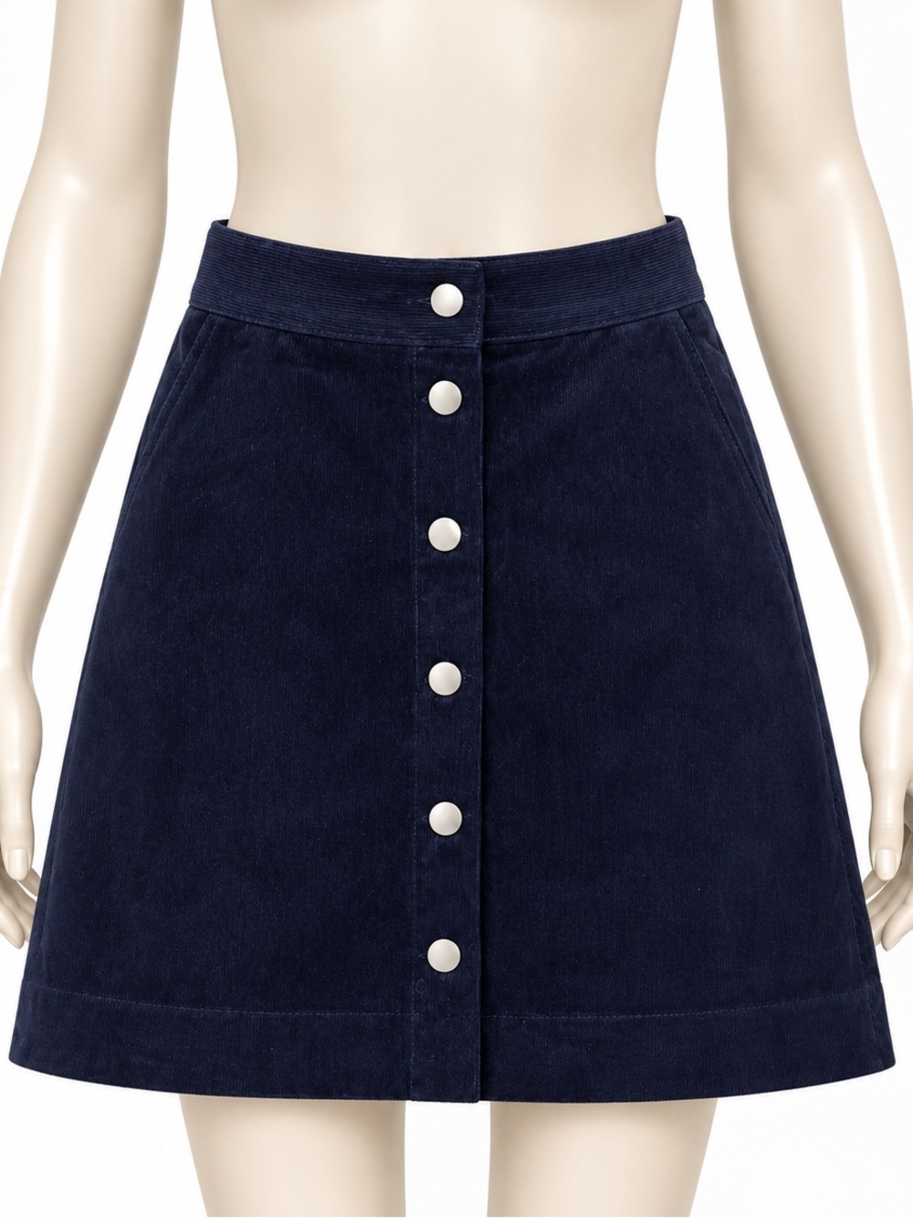 & Other Stories Paris Atelier Navy Corduroy Snap Front Mini Skirt